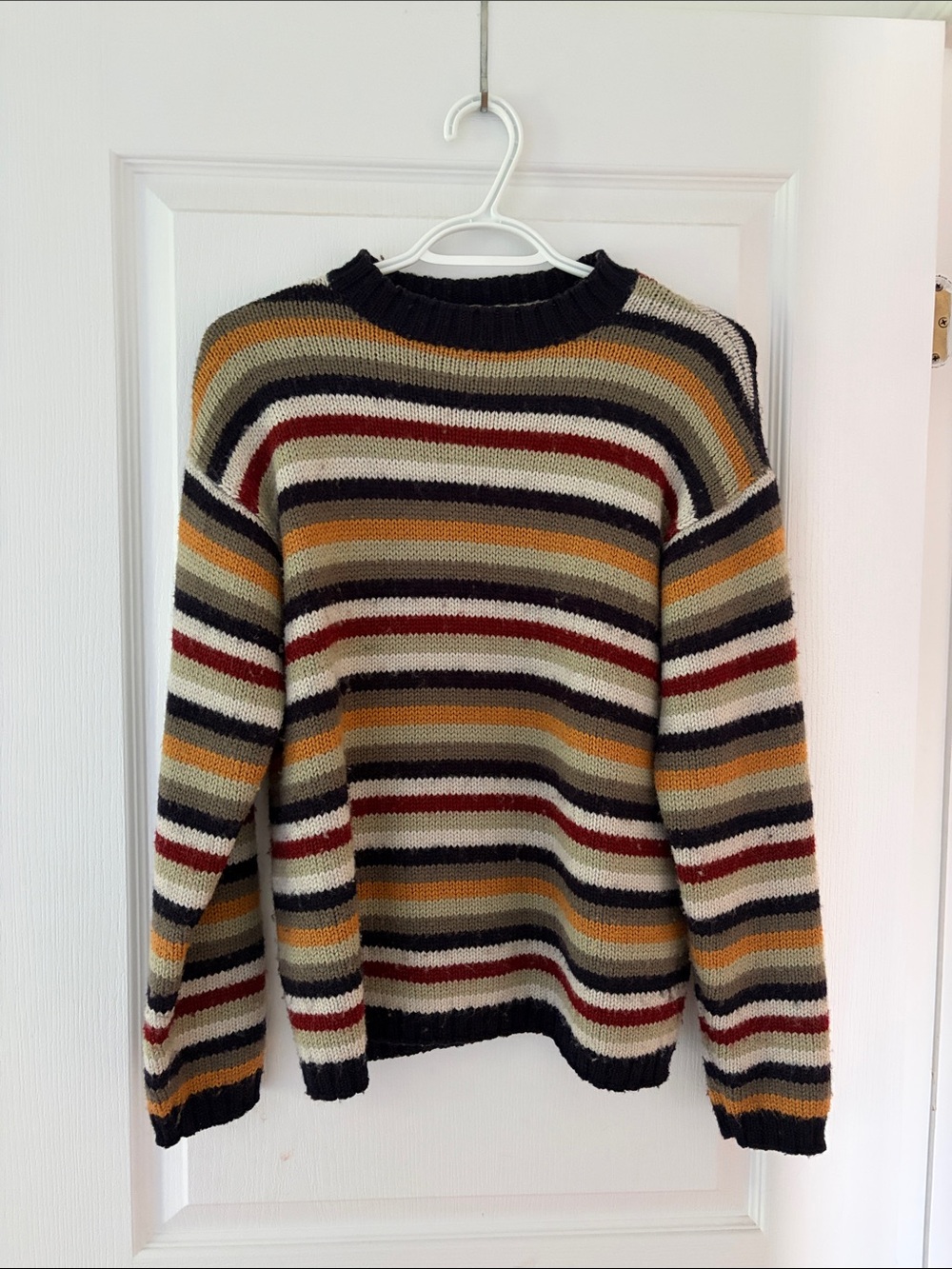 Vuarnet Striped Crewneck Sweater in Black, Cream & Mustard